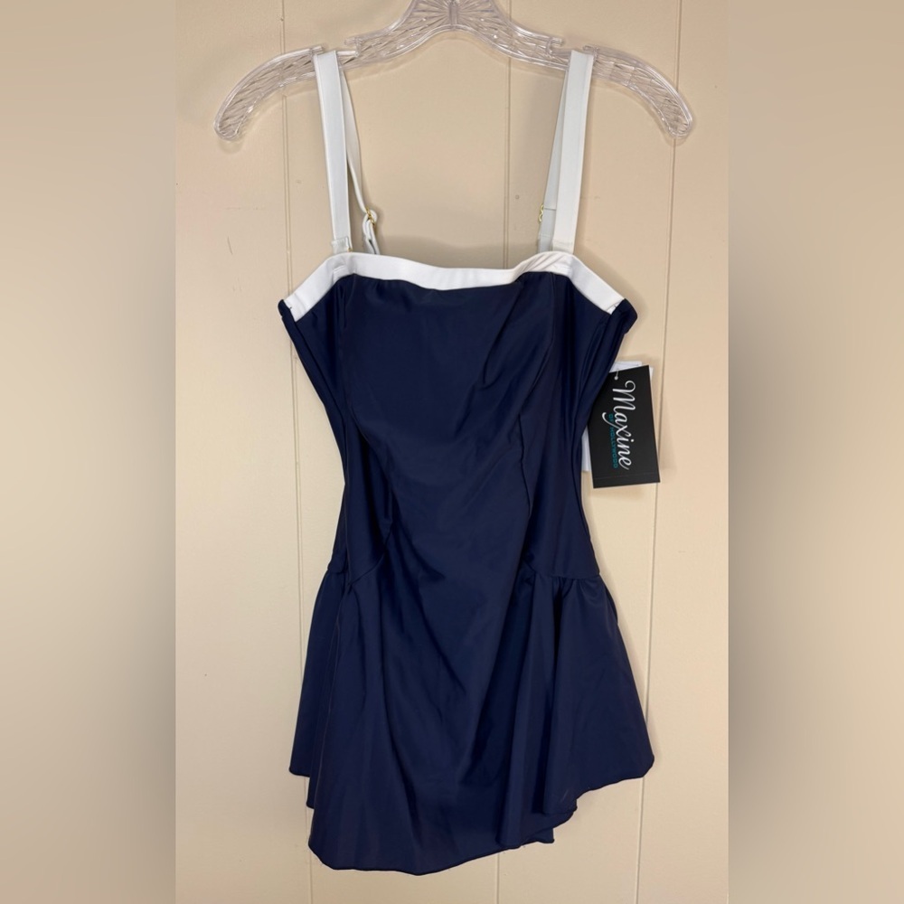 NWT Maxine of Hollywood tankini swim dress Size 10 Navy White